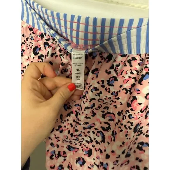 Coolibar UPF 50+ Shorts Youth XL Pink Blue Cheetah Print Athletic Shorts Stretch - Picture 6 of 6